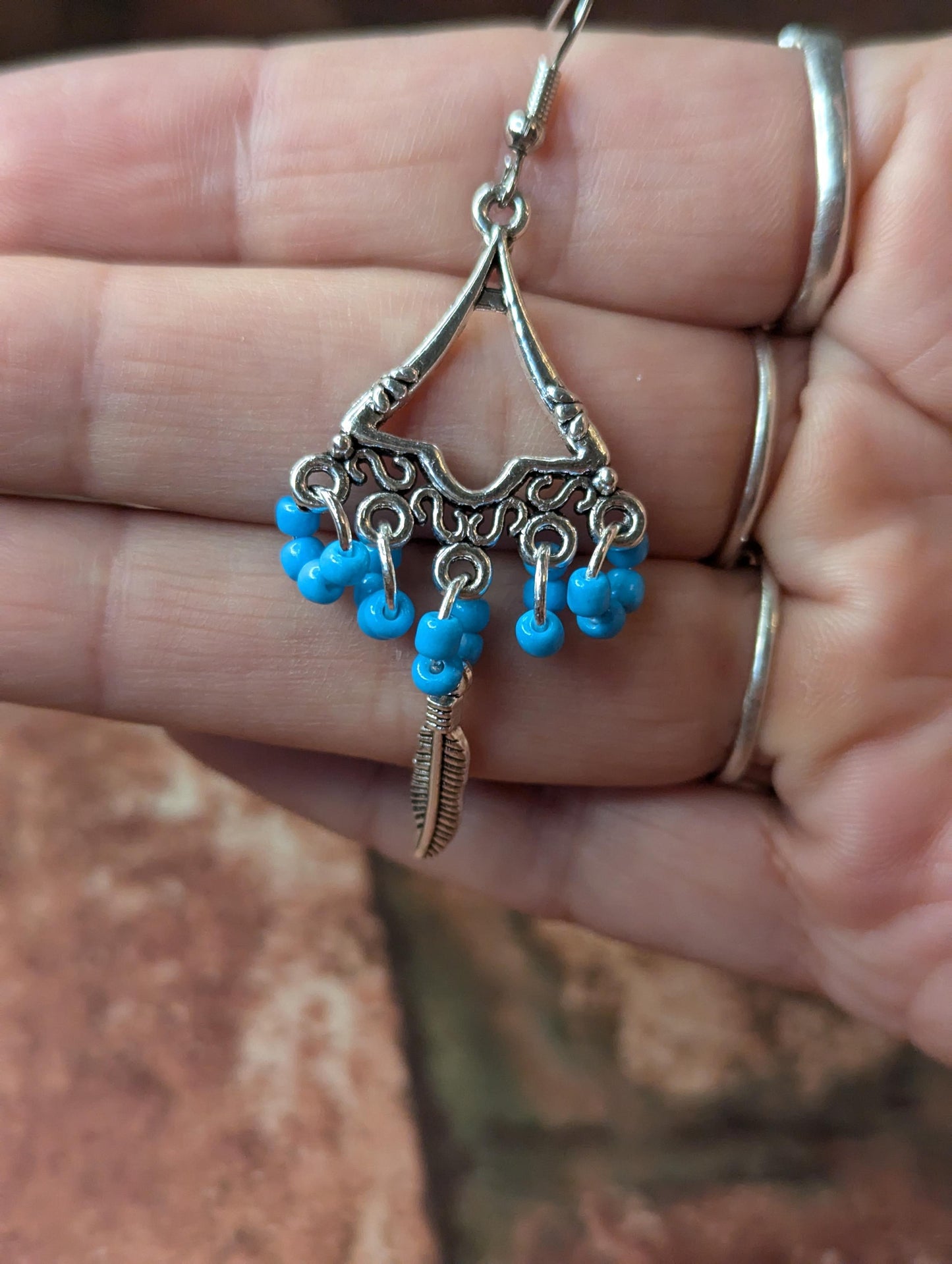 Blue Glass Bead Drop Earrings