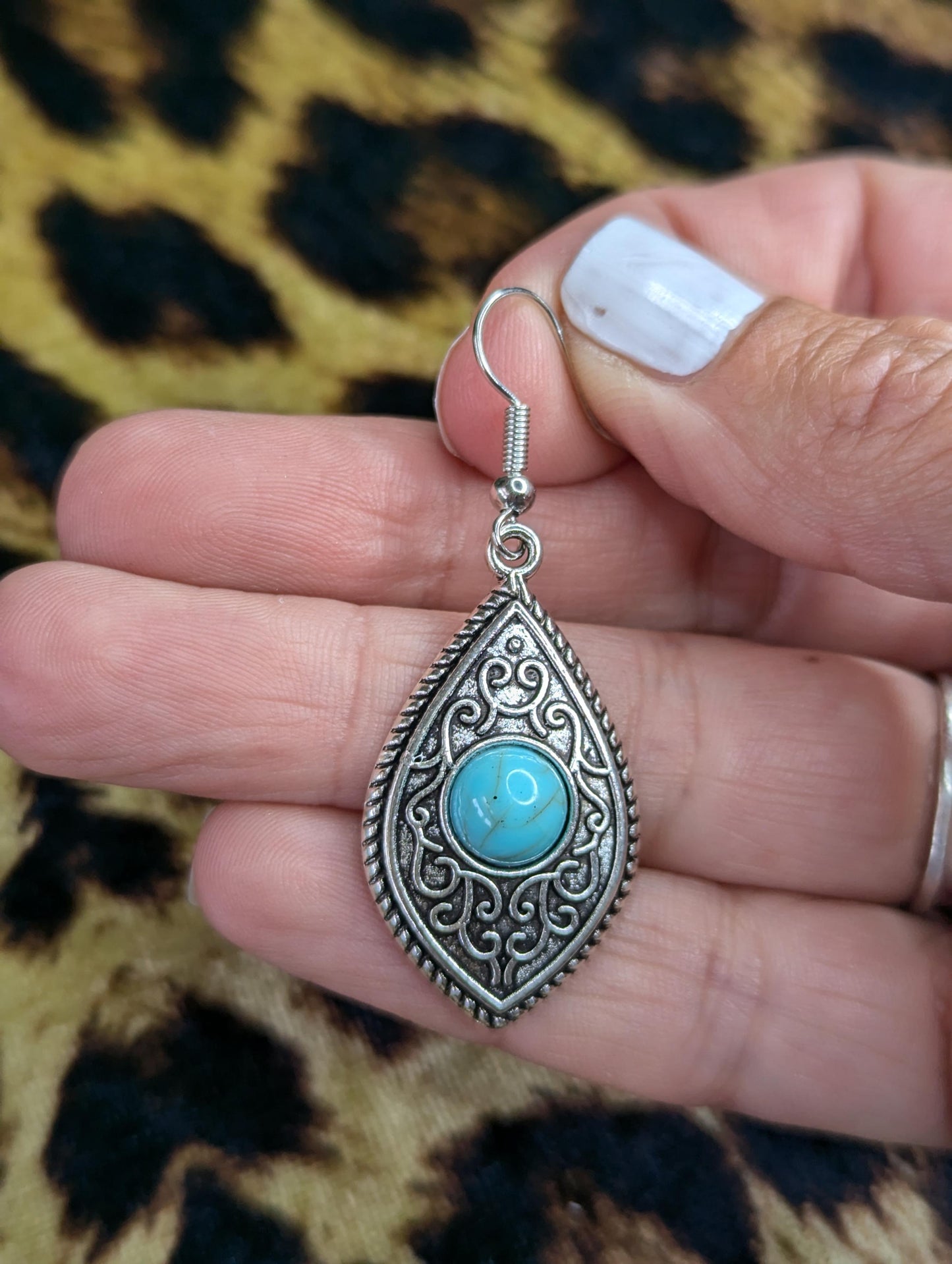 Turquoise And Silver Bohemian Drop Earrings