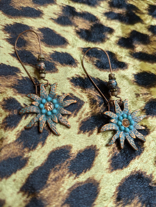 Vintage Bronze Flower Drop Earrings