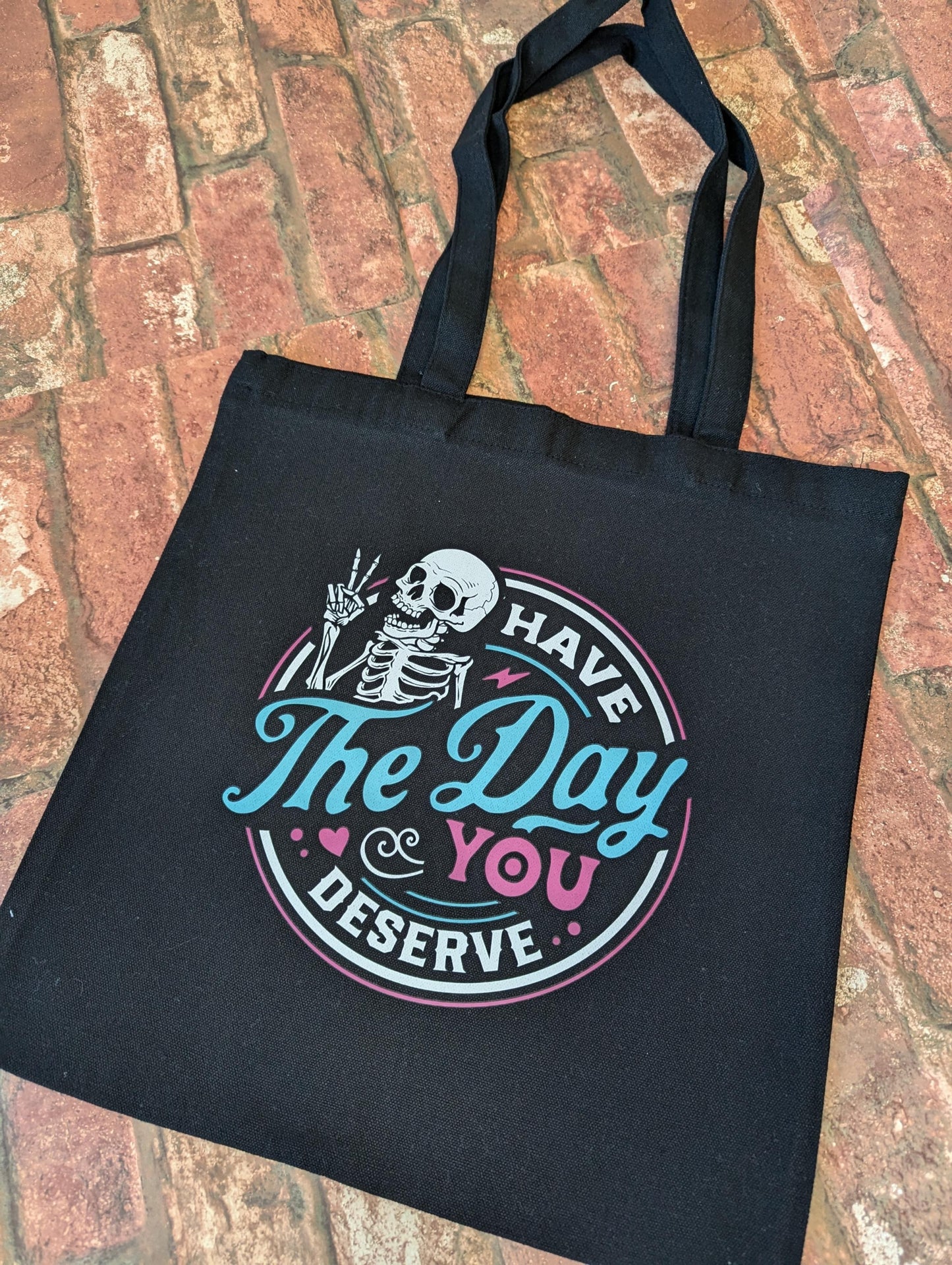 Black Canvas 'Day You Deserve' Tote Bag Blu/Pnk