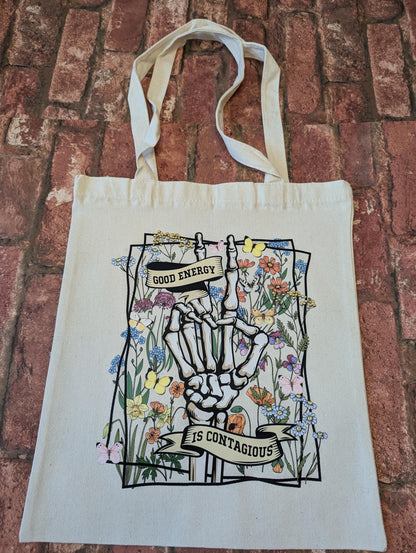 Cream Canvas 'Good Energy' Tote Bag