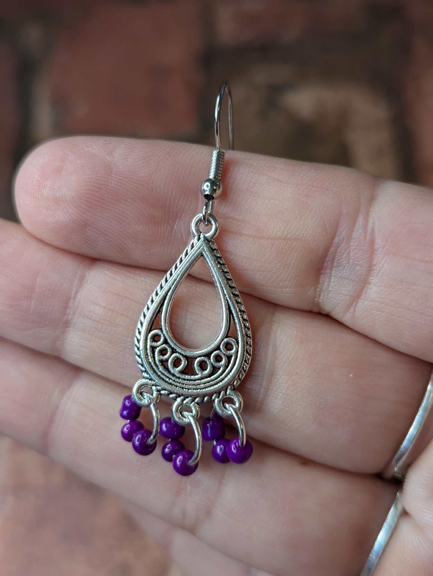 Purple Glass Bead Drop Earrings