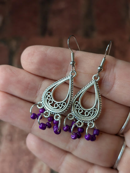 Purple Glass Bead Drop Earrings