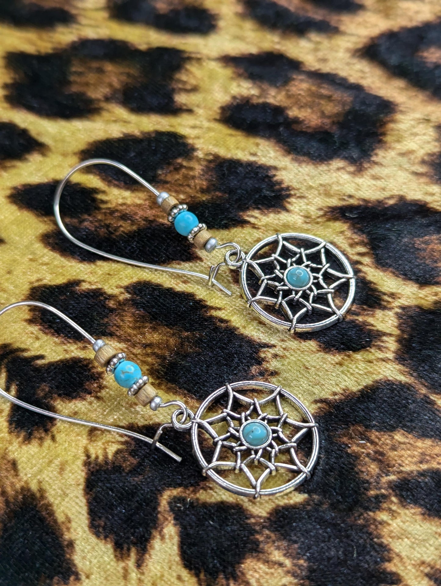 Dream Catcher And Bead Drop Earrings