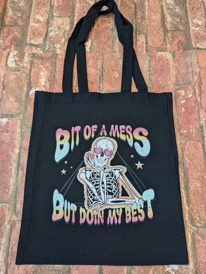 Black Canvas 'Bit Of A Mess' Tote Bag