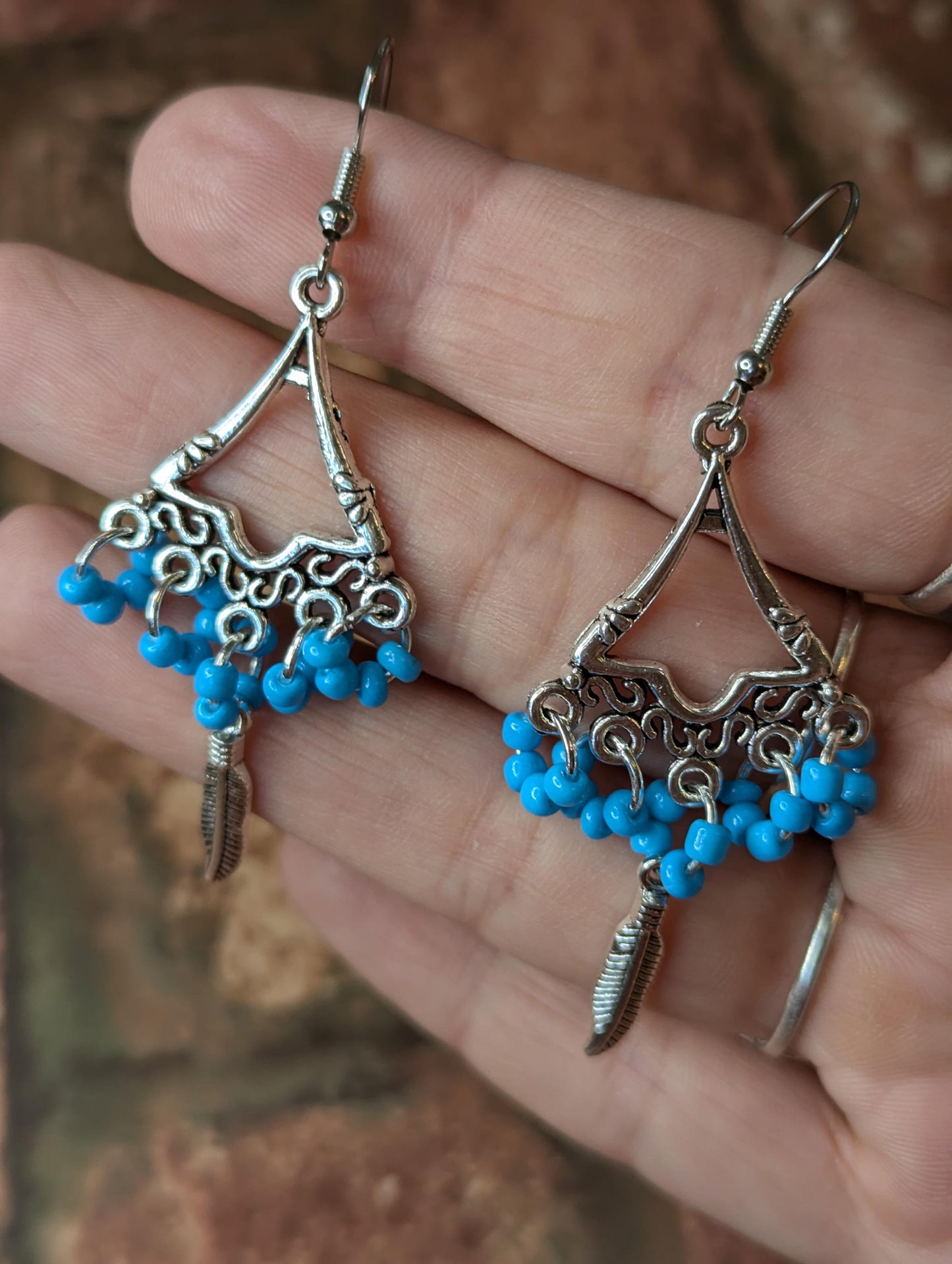 Blue Glass Bead Drop Earrings