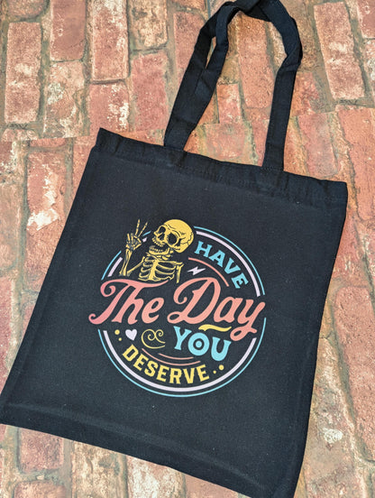 Black Canvas 'Day You Deserve' Tote Bag Yel/Blu