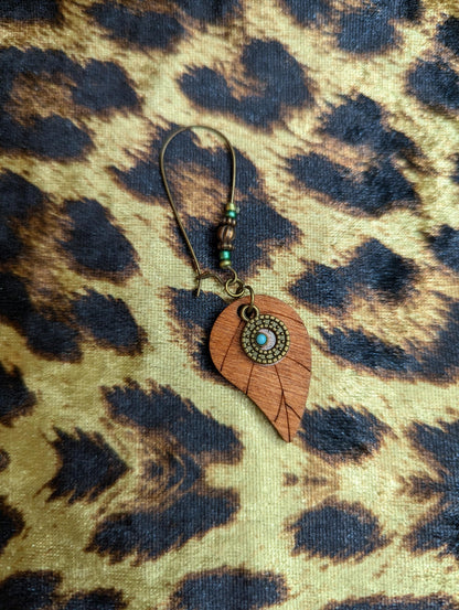 Vintage Wooden Leaf Drop Earrings