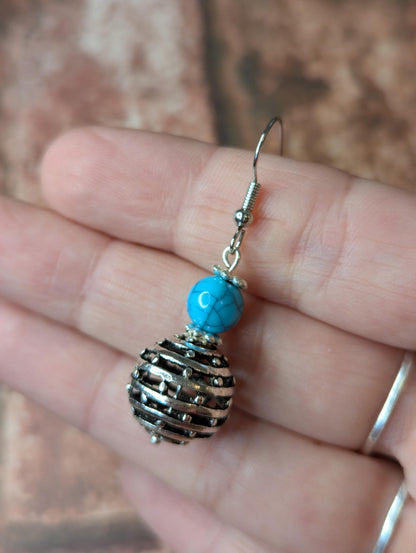 Blue Spiral Bead Drop Earrings