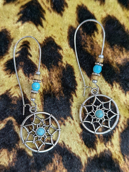 Dream Catcher And Bead Drop Earrings