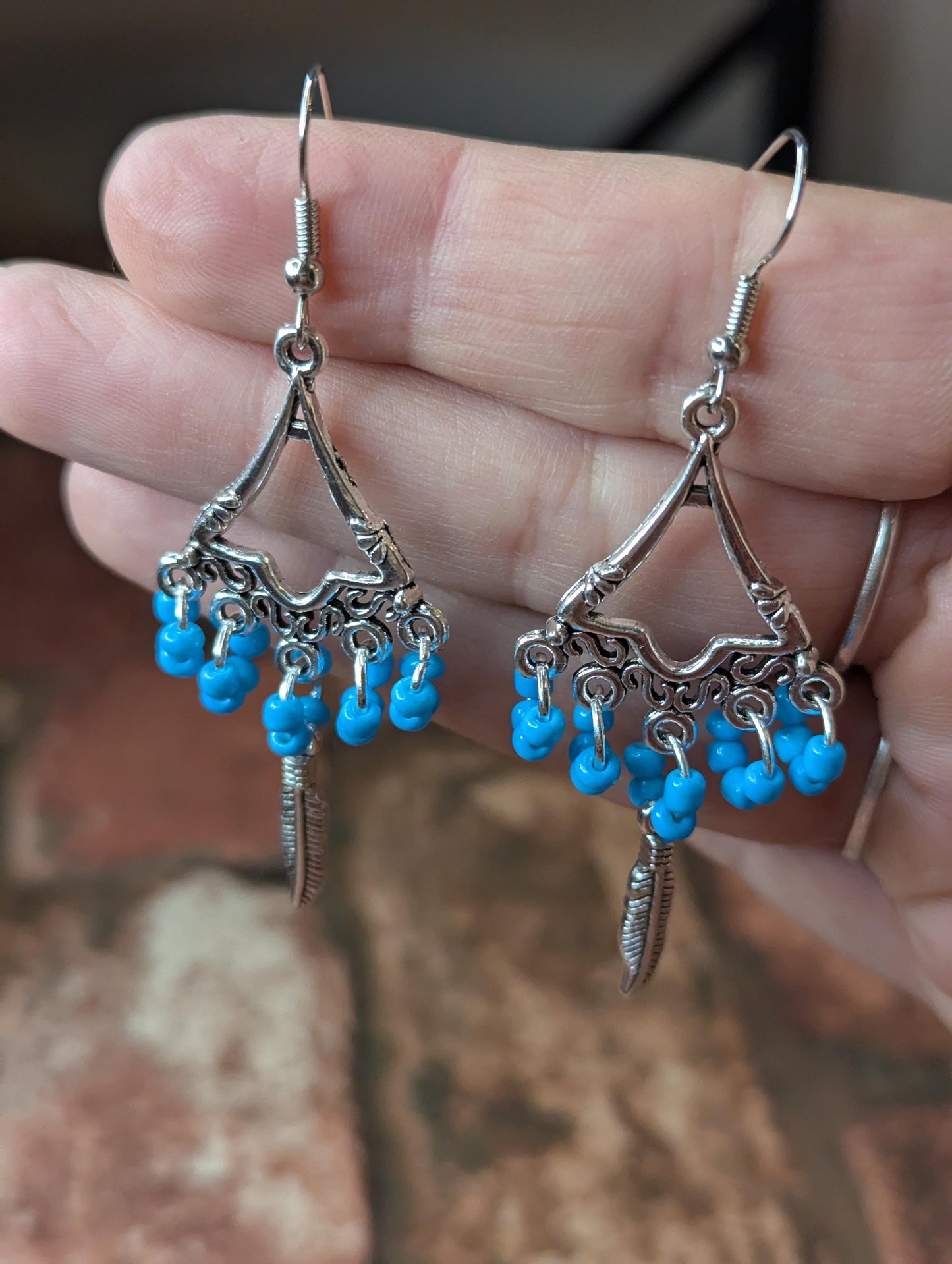 Blue Glass Bead Drop Earrings