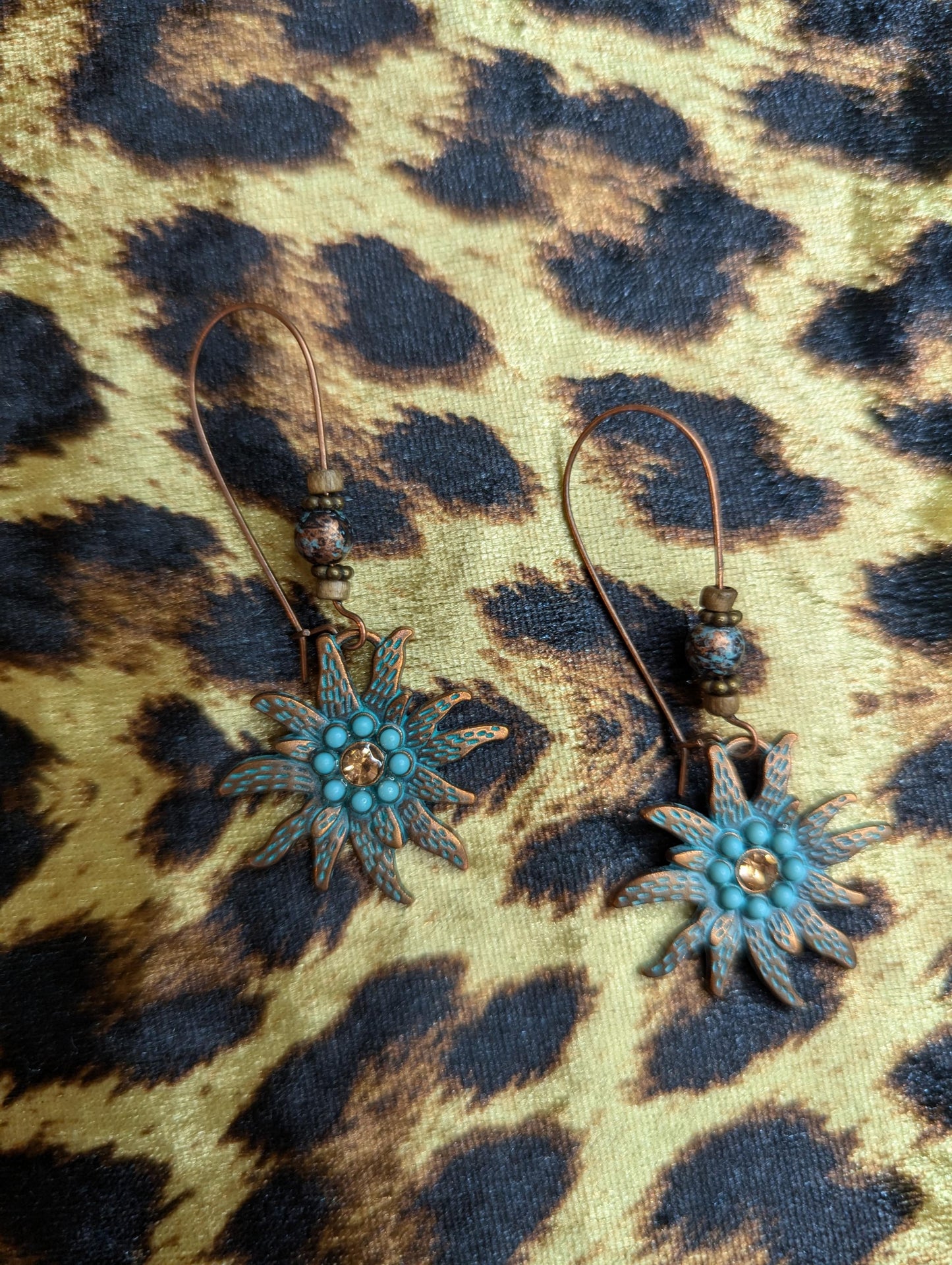 Vintage Bronze Flower Drop Earrings